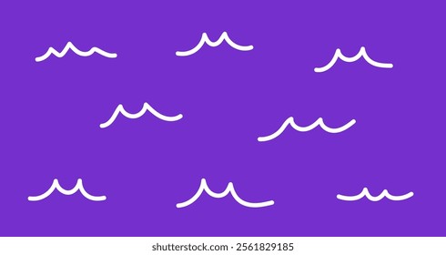 Wave sea line doodle comic simple cartoon graphic vector illustration, fun ocean water outline stroke ripple background backdrop image clip art 