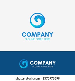 Wave Sea Logo with gradient mesh blue color and simple shape