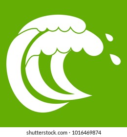 Wave of sea tide icon white isolated on green background. Vector illustration