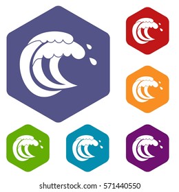 Wave of sea tide icons set rhombus in different colors isolated on white background