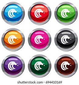 Wave of sea tide set icon isolated on white. 9 icon collection vector illustration