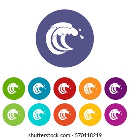 Wave of sea tide set icons in different colors isolated on white background