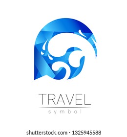 Wave sea vector silhouette isolated on white background. Ocean symbol, blue modern style of color. Logotype for travel, tourism and trip agency Identity, brand logo concept for web. Summer water icon