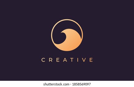 Wave of sea water in a circle with a luxury gold shape suitable for use as a logo