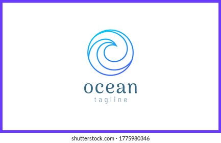 wave of sea water in a circle shape with line art style