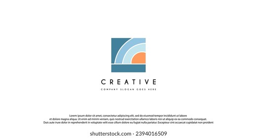 wave of sea water and sun in the form of abstract circle in gold are suitable for logo and icon