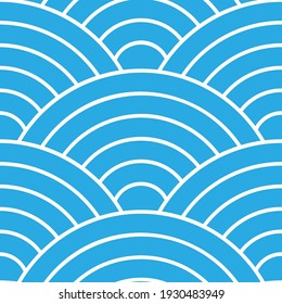 Wave. Seamless pattern. Blue and white texture. Vector illustration. Wrapping paper, textiles. Simple background