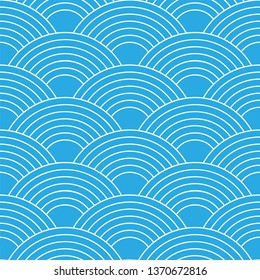 Wave. Seamless pattern. Fish scales texture. Vector illustration. Scrapbook, gift wrapping paper. Textiles. Blue simple background