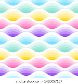 Wave seamless pattern in pastel colours. Abstract background with 3d effect. Vector illustration. 