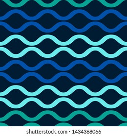 Wave seamless pattern, sea background, sea pattern, blue wavy lines. Vector abstract illustration