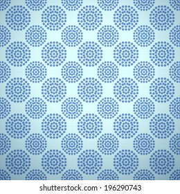 Wave seamless pattern (tiling). Vector illustration for abstract aqua design. Endless texture can be used for fill, web page background, surface. Blue wallpaper with dots.