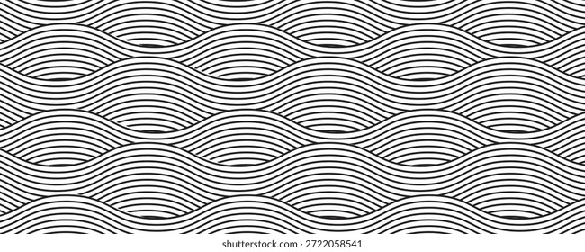 Wave seamless texture, black lines on white background. Vector illustration.eps10