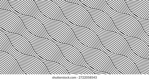 Onda textura sin fisuras, líneas negras sobre fondo blanco. Ilustración vectorial