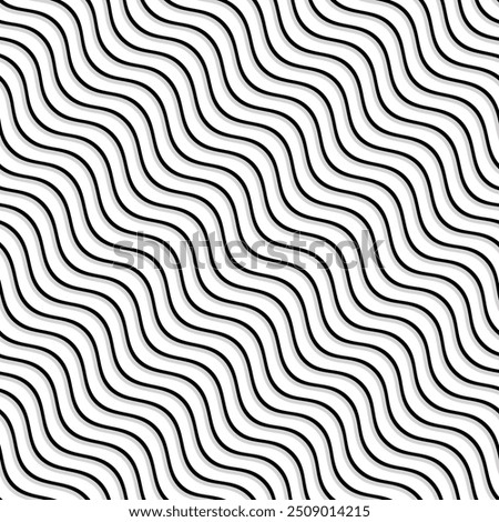 Wave seamless texture, black lines on white background. Vector illustration