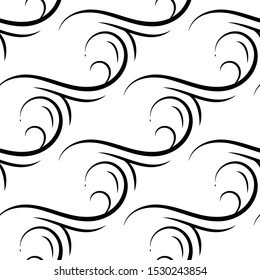 Wave seamless vector pattern or hand drawn monochrome modern background. Wave endless icon pattern isolated on white