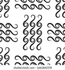 Wave seamless vector pattern or hand drawn monochrome modern background. Wave endless icon pattern isolated on white
