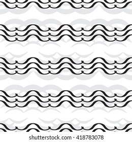 Wave seamless vector pattern. Hand drawn monochrome modern background.