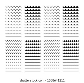 Wave set in abstract style on white background. Decoration element. Geometric design. Vector illustration ocean. Vector line design. Vector sound wave. Vector graphic set. EPS 10