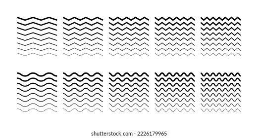 Wave set in abstract style on white background. Decoration element. Geometric design.