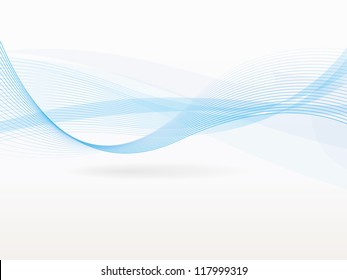 Wave with shadow.Abstract blue lines on a white background. Line art. Vector illustration. Colorful shiny wave with lines created using blend tool. Curved wavy line,smooth stripe.Design element.