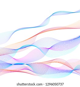 Wave with shadow.Abstract lines on a white background. Line art. Vector illustration. Colorful shiny wave with lines created using blend tool. Curved wavy line,smooth stripe.Design element.