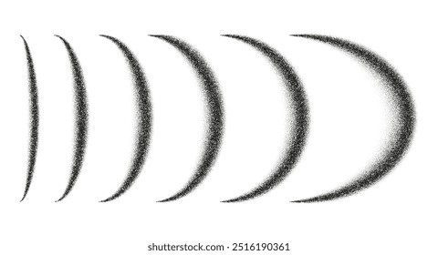 Wave shadows from different angles. Noise grain background, pointillism dots gradient or dotwork pattern, vector stipple effect. Grain noise halftone or grainy texture or dotwork grain noise.
