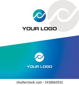 wave shape circle marine gradient vector logo