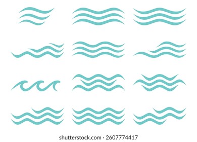 Wave shape collection. Blue ocean wave logo set. Water wave icon collection