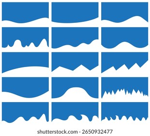 Wave shape divider collection for web and app design. Various abstract wave patterns in blue color, ideal for modern layouts. Vector illustration for backgrounds, website headers and creative projects