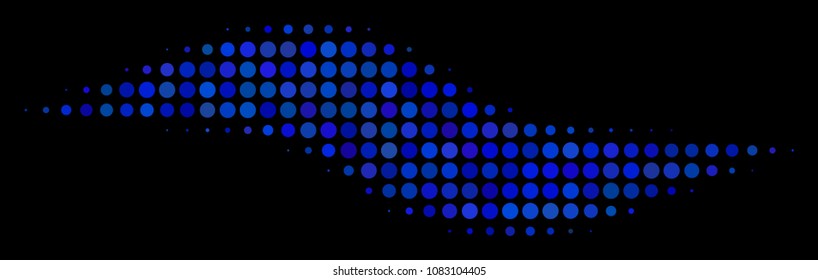 Wave shape halftone vector icon. Illustration style is pixelated iconic wave shape symbol on a black background. Halftone pattern is created with spheric blots.