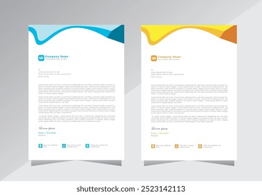 Wave shape letterhead corporate official minimal design. corporate modern creative abstract professional informative letterhead design. letter head design with purple and yellow colour, Vector eps 10