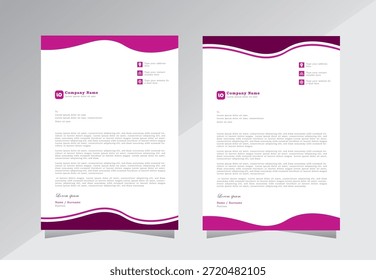 Wellenform Briefkopf Design für Projekt, Briefkopf Vorlagen. modernes und einfaches Briefkopfdesign, eine 4-er Briefkopfschablone mit violetter Farbe - Vektor eps 10.