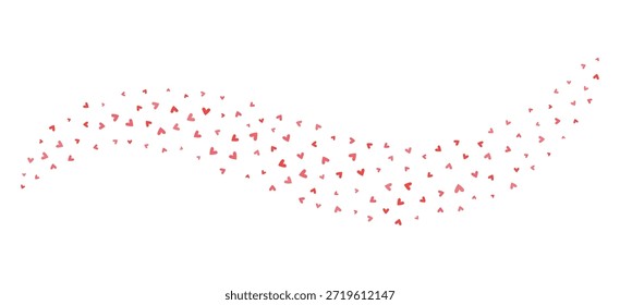 Fluxo em forma de onda de corações vermelhos e cor-de-rosa formando uma linha curva suave