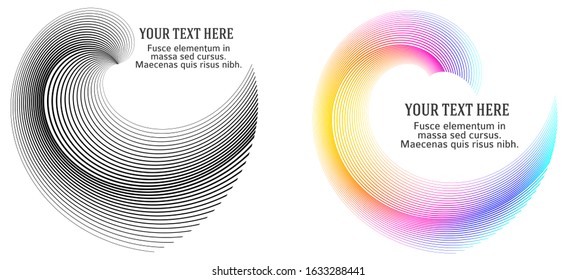Wave sign. Wavy 3d icon. Half round many lines image. Vector illustration eps 10 logo for web design, brochure & presentation. Black white & rainbow tone pattern isolated on white background.