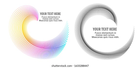 Wave sign. Wavy 3d icon. Half round many lines image. Vector illustration eps 10 logo for web design, brochure & presentation. Black white & rainbow tone pattern isolated on white background.