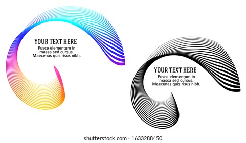 Wave sign. Wavy 3d icon. Half round many lines image. Vector illustration eps 10 logo for web design, brochure & presentation. Black white & rainbow tone pattern isolated on white background.