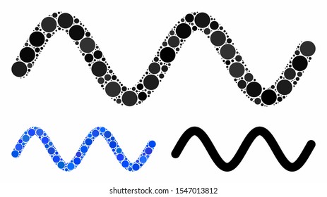 Wave signal composition of circle elements in various sizes and color tones, based on wave signal icon. Vector round elements are organized into blue composition.