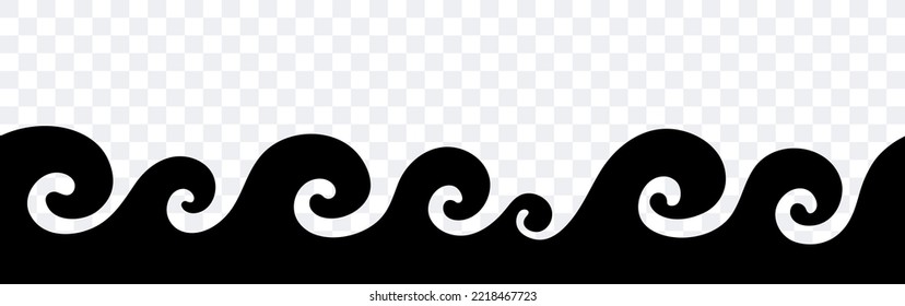 Wave silhouette. Sea waves seamless border. Waves on a transparent background. Vector clipart.