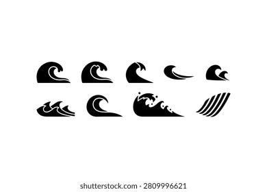 Wave Silhouette Vector Icon Collection Set