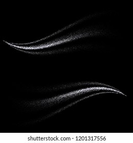 
 Wave of silver shine. A set of silver waves on a black background. Design element.