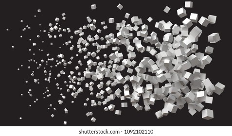 wave of simple cubes. size being bigger from left to right.