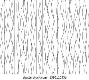 Wave Simple Seamless Wavy Line. Hand Drawn Lines, Smooth Pattern, Black & White, Web Design, Greeting Card, Textile, Technology Background, Eps 10 Vector Illustration