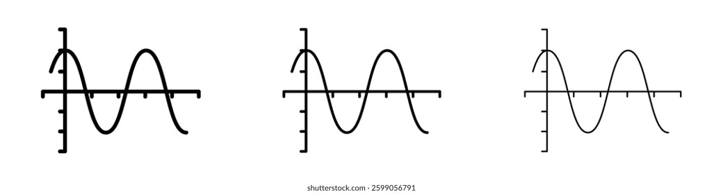 Wave sine icons vector illustrations in black and blue colors for web and ui designs