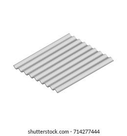 Wave slate sheet isolated on white background, horizontal arrangement. Element of the design of building materials. 3D isometric style, vector illustration.