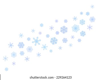 Wave of snowflakes isolated on white background