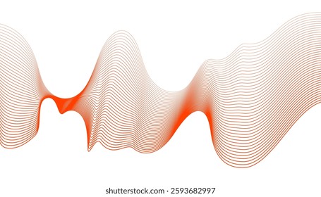 Undulate Red Wave Swirl, frequency sound wave, twisted curve lines with blend effect. Technology, data science, geometric border. Isolated on white background. Vector illustration.