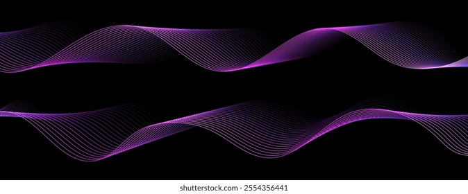 Wave sound line, abstract lines background, graphic thin curves design element, elegant tech flow backdrop