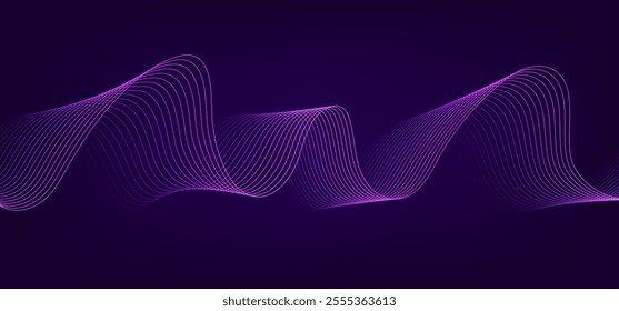 Wave sound line, abstract lines background, graphic thin curves design element, elegant tech flow backdrop