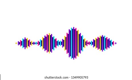 Wave sound vector background. Music flow soundwave design, color elements isolated on white backdrop. Radio beat frequency consist of lines.