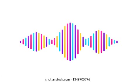 Wave sound vector background. Music flow soundwave design, color elements isolated on white backdrop. Radio beat frequency consist of lines.